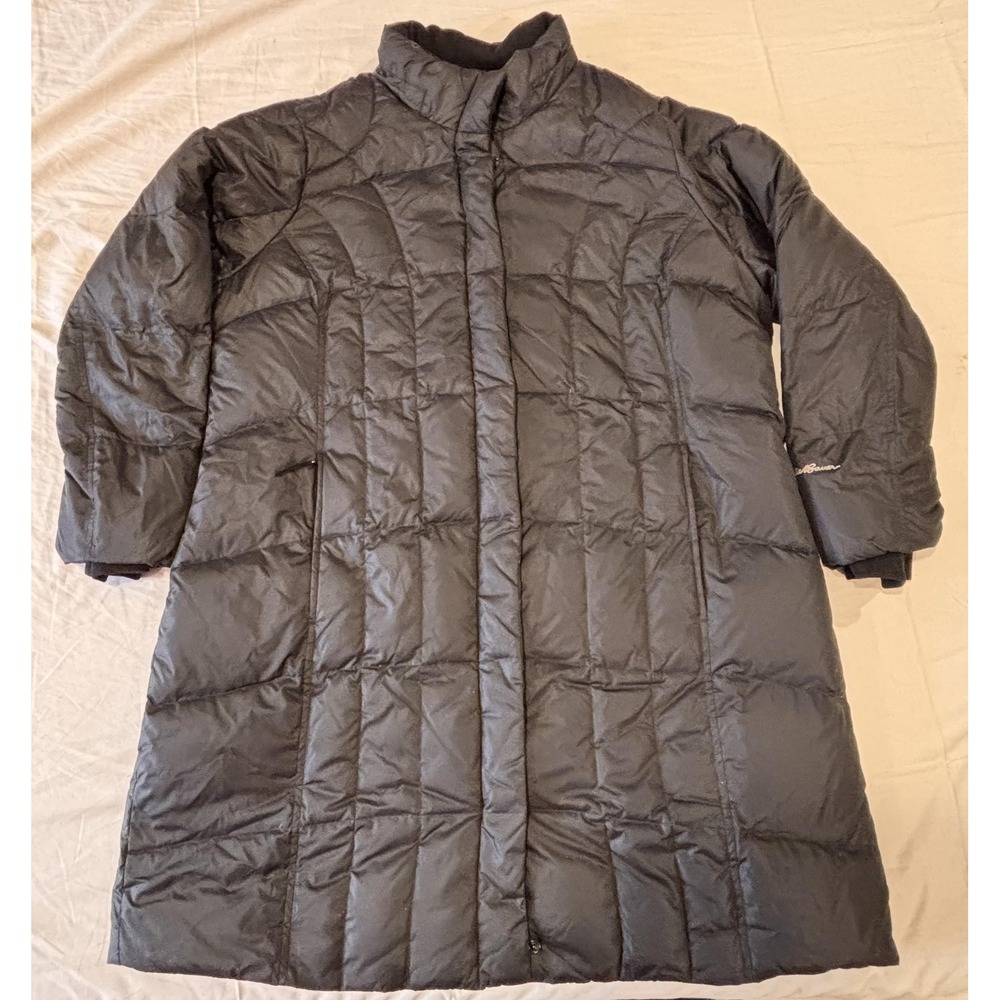 Eddie Bauer Puffer Coat Womens 2X Gray Long Down Jacket Full Zip Warm Winter
